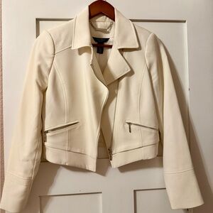 White House Black Market Cream Leather Jacket Modern Tailored Cropped